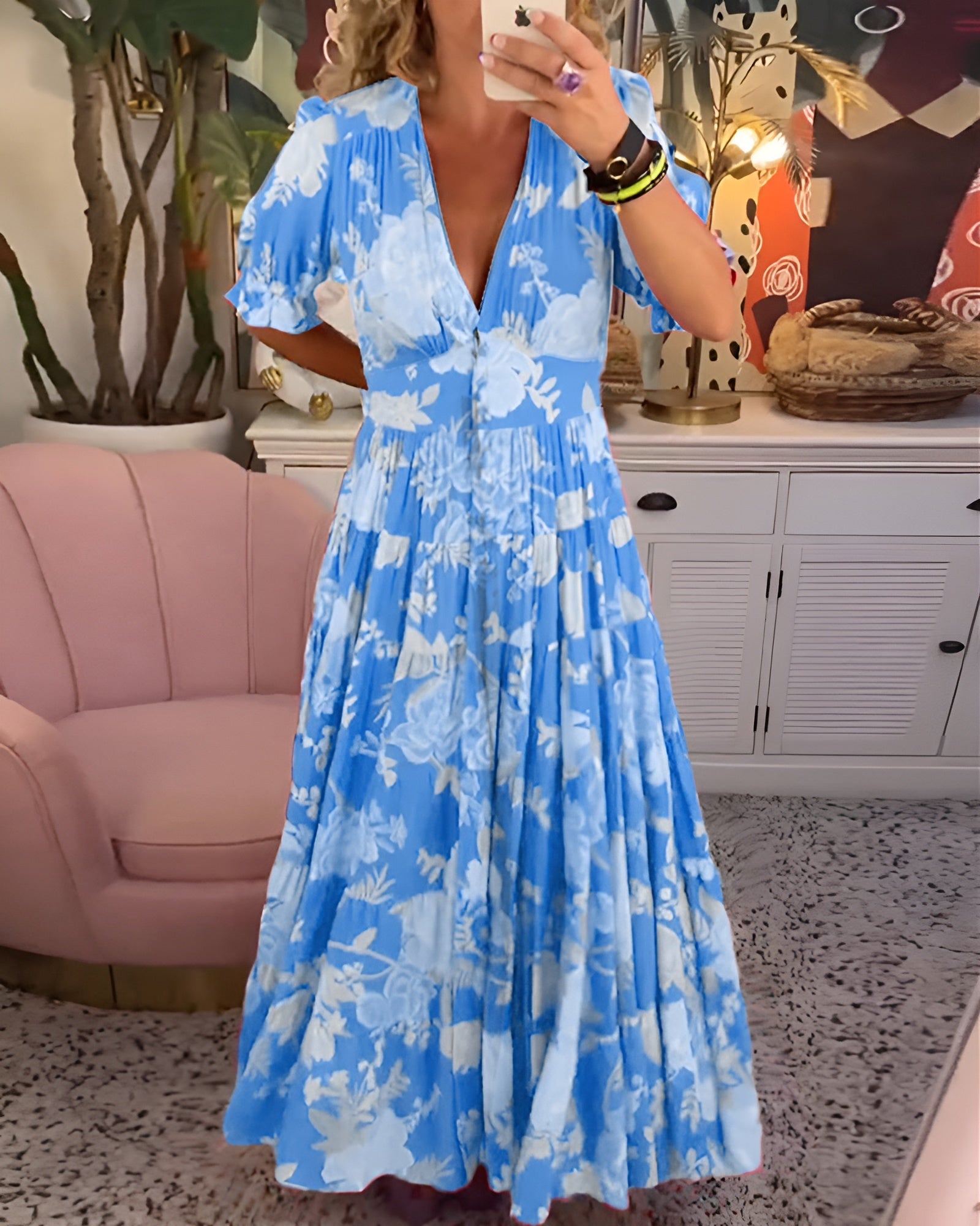 Carine | V-Neck Pocket Dress with Floral Print