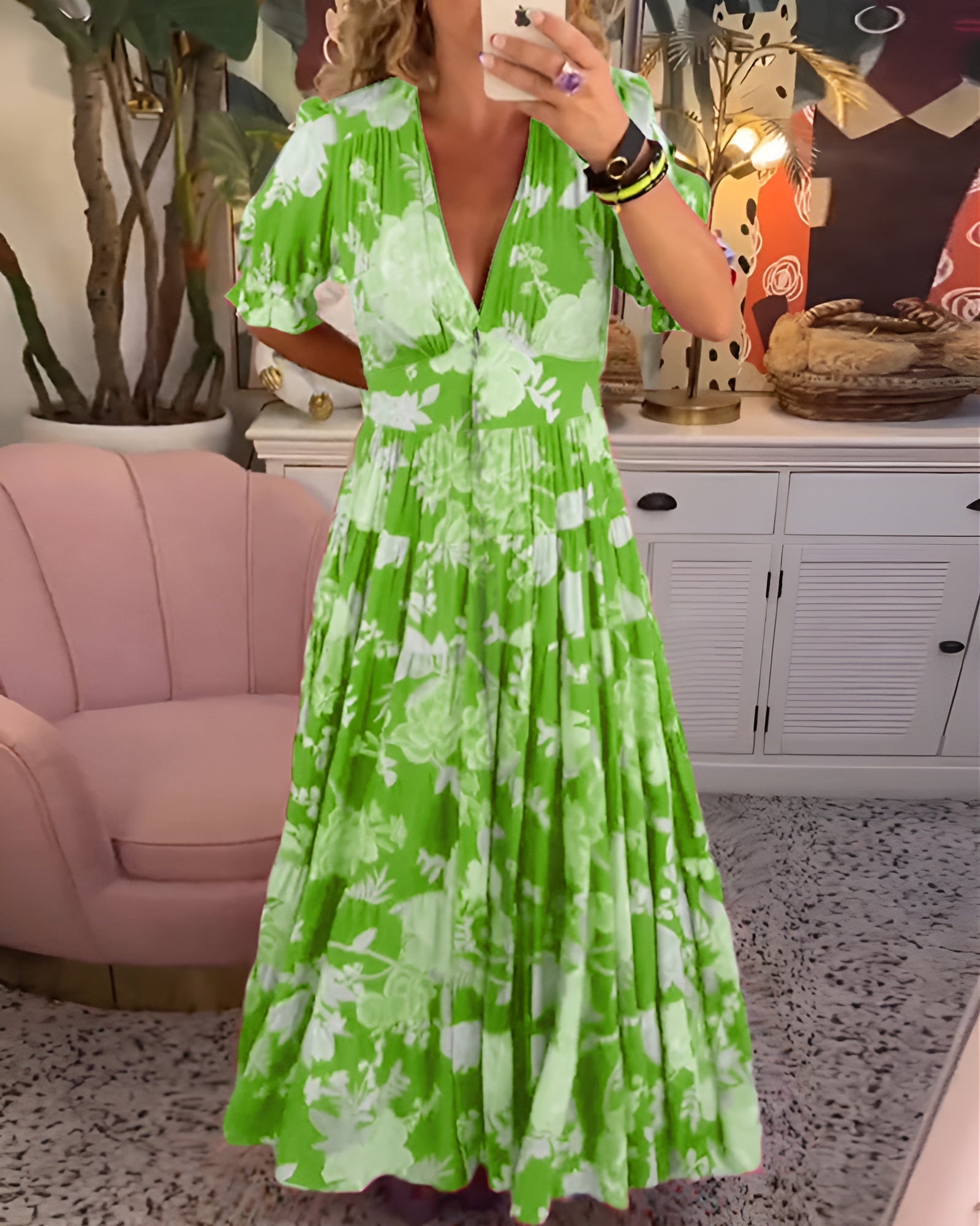 Carine | V-Neck Pocket Dress with Floral Print