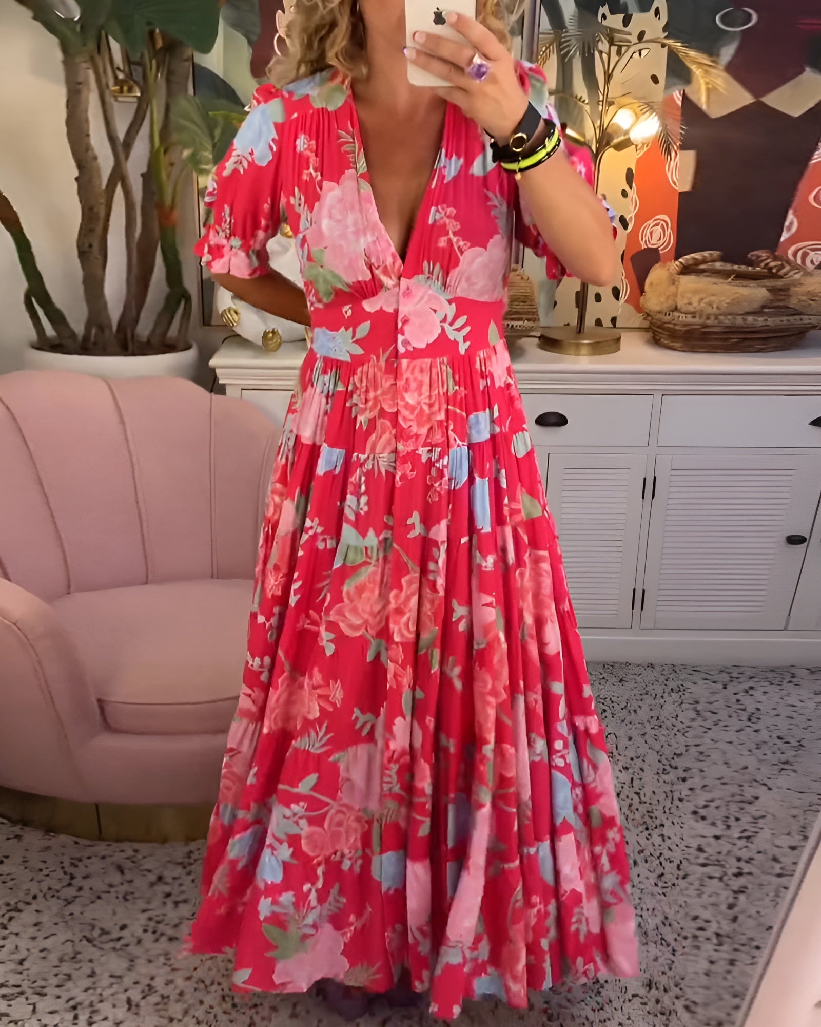 Carine | V-Neck Pocket Dress with Floral Print