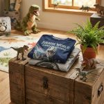 پک ۲ عددی تی‌شرت پسرانه آستین کوتاه طرح دنیای ژوراسیک (Jurassic World) رنگ سرمه‌ای و طوسی 03