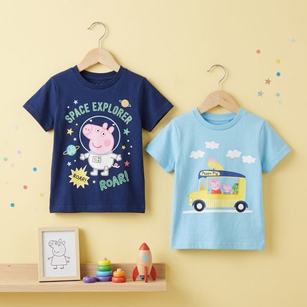 پک ۲ عددی تی‌شرت بچگانه آستین کوتاه طرح پپا پیگ (Peppa Pig) رنگ سرمه‌ای و آبی روشن 02