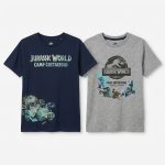 پک ۲ عددی تی‌شرت پسرانه آستین کوتاه طرح دنیای ژوراسیک (Jurassic World) رنگ سرمه‌ای و طوسی 01